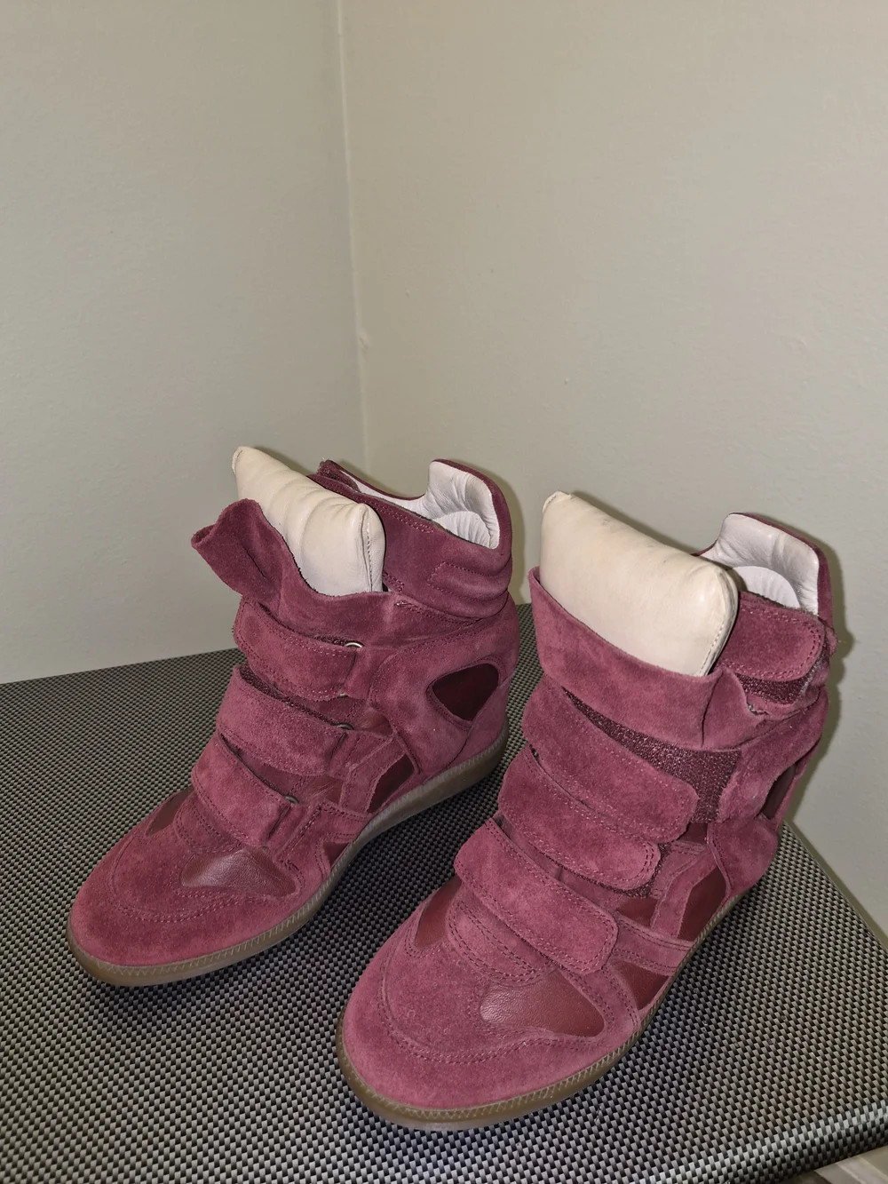 Isabel Marant Burgundy Suede Wedge Strap Sneakers - Picture 2 of 4